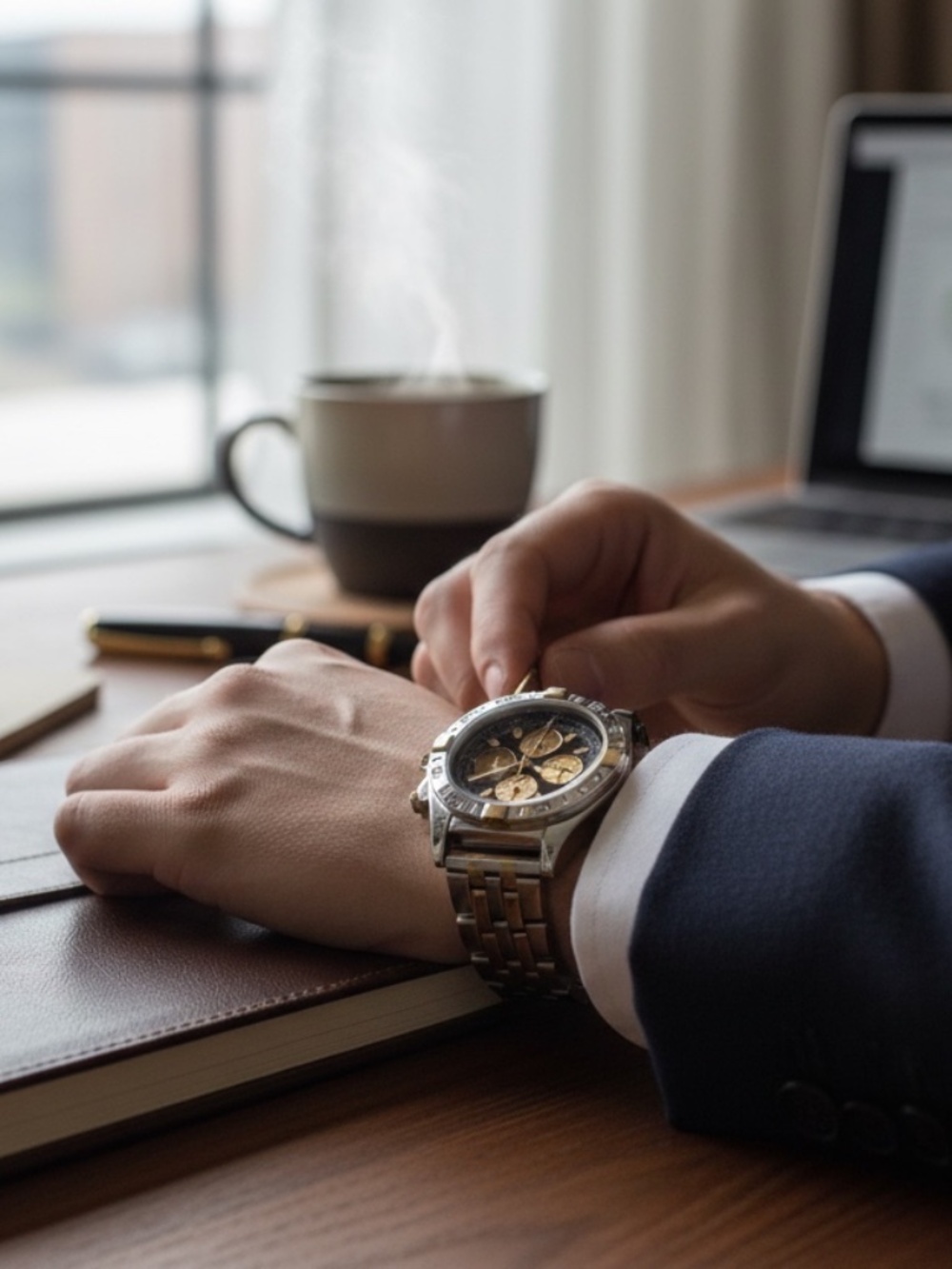 Men's Gold-Tone Chronograph Watch with Blue Dial